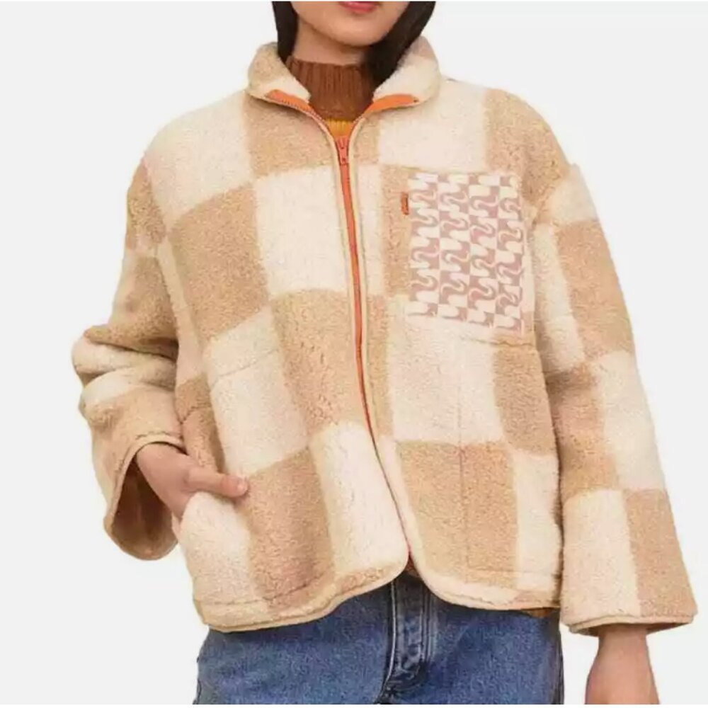 NEW*Gron Kulle Linda - Nude Check x Nude Swirl Size 0 Small Fleece Jacket Sherpa